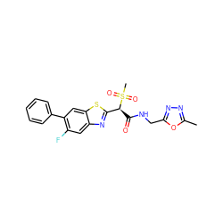 Cc1nnc(CNC(=O)[C@@H](c2nc3cc(F)c(-c4ccccc4)cc3s2)S(C)(=O)=O)o1 ZINC000144125905