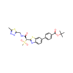 Cc1nnc(CNC(=O)[C@@H](c2nc3ccc(-c4ccc(C(=O)OC(C)(C)C)cc4)cc3s2)S(C)(=O)=O)s1 ZINC000144325932