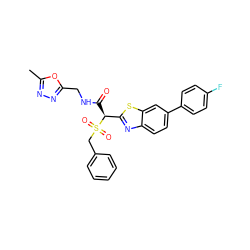 Cc1nnc(CNC(=O)[C@@H](c2nc3ccc(-c4ccc(F)cc4)cc3s2)S(=O)(=O)Cc2ccccc2)o1 ZINC000144244379