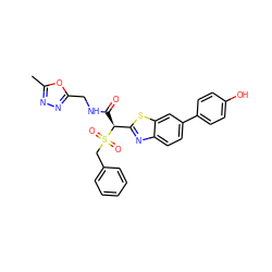 Cc1nnc(CNC(=O)[C@@H](c2nc3ccc(-c4ccc(O)cc4)cc3s2)S(=O)(=O)Cc2ccccc2)o1 ZINC000144069106