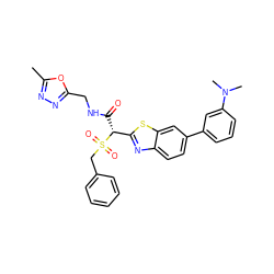 Cc1nnc(CNC(=O)[C@H](c2nc3ccc(-c4cccc(N(C)C)c4)cc3s2)S(=O)(=O)Cc2ccccc2)o1 ZINC000143950048