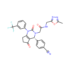 Cc1nnc(CNC(=O)CN2C(=O)N(c3cccc(C(F)(F)F)c3)C3=C(C(=O)CC3)[C@H]2c2ccc(C#N)cc2)o1 ZINC001772572912