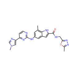 Cc1nnc(CNC(=O)c2cc3cc(Nc4nccc(-c5cn(C)cn5)n4)cc(C)c3[nH]2)o1 ZINC000222327124