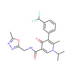 Cc1nnc(CNC(=O)c2cn(C(C)C)c(C)c(-c3cccc(C(F)F)c3)c2=O)o1 ZINC001772610330