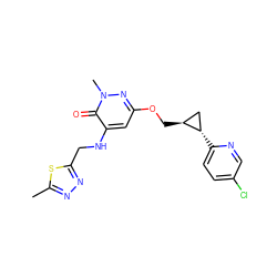 Cc1nnc(CNc2cc(OC[C@H]3C[C@@H]3c3ccc(Cl)cn3)nn(C)c2=O)s1 ZINC000221915095