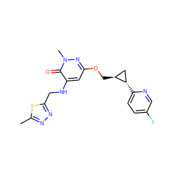 Cc1nnc(CNc2cc(OC[C@H]3C[C@@H]3c3ccc(F)cn3)nn(C)c2=O)s1 ZINC000221923096