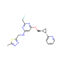 Cc1nnc(CNc2cc(OC[C@H]3C[C@@H]3c3ccccn3)nc(CF)n2)s1 ZINC000205822321