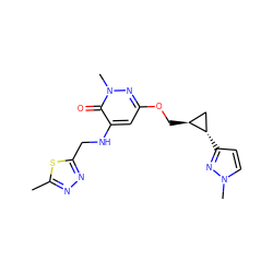 Cc1nnc(CNc2cc(OC[C@H]3C[C@@H]3c3ccn(C)n3)nn(C)c2=O)s1 ZINC000221922934