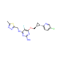 Cc1nnc(CNc2nc(N)nc(OC[C@H]3C[C@@H]3c3ccc(Cl)cn3)c2F)s1 ZINC000205818044