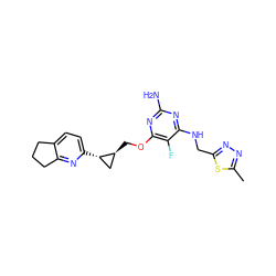 Cc1nnc(CNc2nc(N)nc(OC[C@H]3C[C@@H]3c3ccc4c(n3)CCC4)c2F)s1 ZINC000205799578