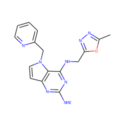 Cc1nnc(CNc2nc(N)nc3ccn(Cc4ccccn4)c23)o1 ZINC000208961740