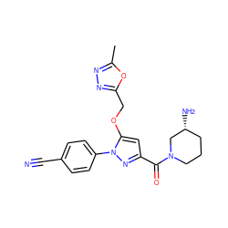 Cc1nnc(COc2cc(C(=O)N3CCC[C@@H](N)C3)nn2-c2ccc(C#N)cc2)o1 ZINC001772590764