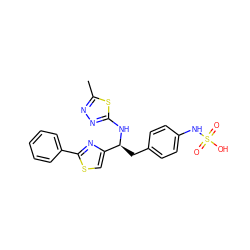 Cc1nnc(N[C@@H](Cc2ccc(NS(=O)(=O)O)cc2)c2csc(-c3ccccc3)n2)s1 ZINC000113897748