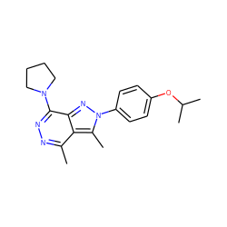 Cc1nnc(N2CCCC2)c2nn(-c3ccc(OC(C)C)cc3)c(C)c12 ZINC000072110387