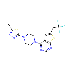 Cc1nnc(N2CCN(c3ncnc4sc(CC(F)(F)F)cc34)CC2)s1 ZINC000221777222