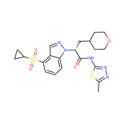 Cc1nnc(NC(=O)[C@@H](CC2CCOCC2)n2ncc3c(S(=O)(=O)C4CC4)cccc32)s1 ZINC001772612055