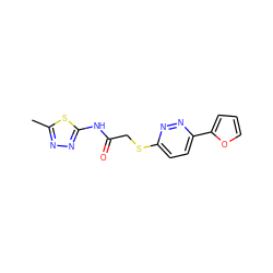 Cc1nnc(NC(=O)CSc2ccc(-c3ccco3)nn2)s1 ZINC000004357883