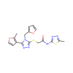 Cc1nnc(NC(=O)CSc2nnc(-c3ccoc3C)n2Cc2ccco2)s1 ZINC000033760642