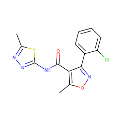 Cc1nnc(NC(=O)c2c(-c3ccccc3Cl)noc2C)s1 ZINC000017029266