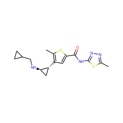 Cc1nnc(NC(=O)c2cc([C@@H]3C[C@H]3NCC3CC3)c(C)s2)s1 ZINC000653732509