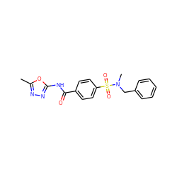 Cc1nnc(NC(=O)c2ccc(S(=O)(=O)N(C)Cc3ccccc3)cc2)o1 ZINC000002720265