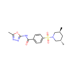 Cc1nnc(NC(=O)c2ccc(S(=O)(=O)N3C[C@@H](C)C[C@H](C)C3)cc2)o1 ZINC000002720251