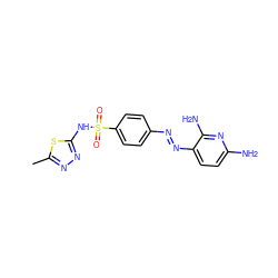 Cc1nnc(NS(=O)(=O)c2ccc(N=Nc3ccc(N)nc3N)cc2)s1 ZINC000256005992