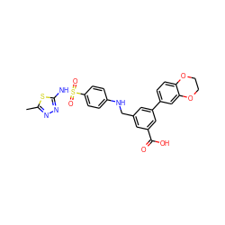 Cc1nnc(NS(=O)(=O)c2ccc(NCc3cc(C(=O)O)cc(-c4ccc5c(c4)OCCO5)c3)cc2)s1 ZINC000473128610