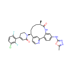 Cc1nnc(Nc2ccc3c(c2)NC(=O)[C@H](C)CCC[C@H](N2CCC(c4c(F)ccc(Cl)c4F)=CC2=O)c2ccnc-3c2)o1 ZINC000220109888