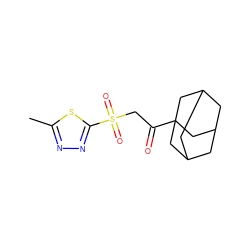 Cc1nnc(S(=O)(=O)CC(=O)C23CC4CC(CC(C4)C2)C3)s1 ZINC000117053074