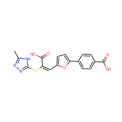 Cc1nnc(S/C(=C/c2ccc(-c3ccc(C(=O)O)cc3)o2)C(=O)O)[nH]1 ZINC000006129839