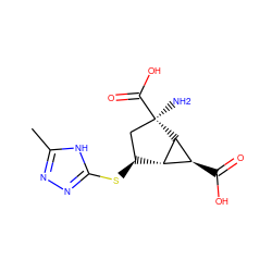 Cc1nnc(S[C@H]2C[C@@](N)(C(=O)O)[C@@H]3[C@@H](C(=O)O)[C@H]23)[nH]1 ZINC000145346020