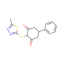 Cc1nnc(SC2C(=O)CC(c3ccccc3)CC2=O)s1 ZINC000299830457