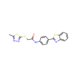 Cc1nnc(SCC(=O)Nc2ccc(-c3nc4ccccc4s3)cc2)s1 ZINC000001100402