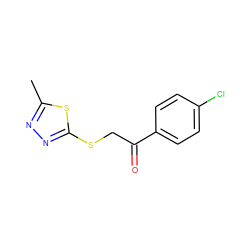 Cc1nnc(SCC(=O)c2ccc(Cl)cc2)s1 ZINC000000053830