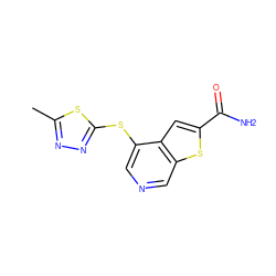 Cc1nnc(Sc2cncc3sc(C(N)=O)cc23)s1 ZINC000013862355