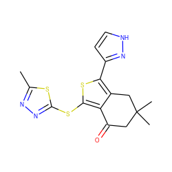 Cc1nnc(Sc2sc(-c3cc[nH]n3)c3c2C(=O)CC(C)(C)C3)s1 ZINC000082151257