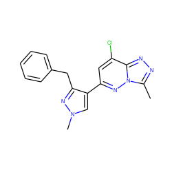 Cc1nnc2c(Cl)cc(-c3cn(C)nc3Cc3ccccc3)nn12 ZINC000213525554