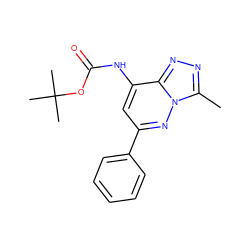 Cc1nnc2c(NC(=O)OC(C)(C)C)cc(-c3ccccc3)nn12 ZINC000103297316