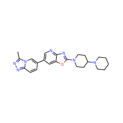 Cc1nnc2ccc(-c3cnc4nc(N5CCC(N6CCCCC6)CC5)oc4c3)cn12 ZINC000073311967