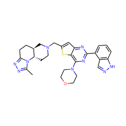 Cc1nnc2n1[C@H]1CCN(Cc3cc4nc(-c5cccc6[nH]ncc56)nc(N5CCOCC5)c4s3)C[C@@H]1CC2 ZINC001772614323