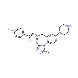 Cc1nnc2n1-c1ccc(N3CCNCC3)cc1Cc1cc(-c3ccc(Cl)cc3)oc1-2 ZINC000073240412