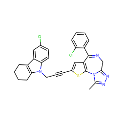 Cc1nnc2n1-c1sc(C#CCn3c4c(c5cc(Cl)ccc53)CCCC4)cc1C(c1ccccc1Cl)=NC2 ZINC000028230991