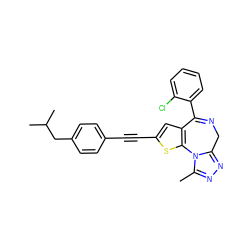 Cc1nnc2n1-c1sc(C#Cc3ccc(CC(C)C)cc3)cc1C(c1ccccc1Cl)=NC2 ZINC000013821418