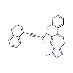 Cc1nnc2n1-c1sc(C#Cc3cccc4ccccc34)cc1C(c1ccccc1Cl)=NC2 ZINC000013821412