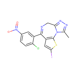 Cc1nnc2n1-c1sc(I)cc1C(c1cc([N+](=O)[O-])ccc1Cl)=NC2 ZINC000013821145