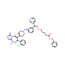 Cc1nnc2n1-c1sc3c(c1C(c1ccccc1Cl)=N[C@@H]2C)CCN(Cc1cccc(/C(=N\OCCCCC(=O)OCc2ccccc2)c2cccnc2)c1)C3 ZINC000095612230