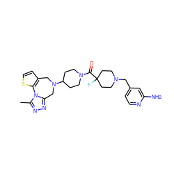 Cc1nnc2n1-c1sccc1CN(C1CCN(C(=O)C3(F)CCN(Cc4ccnc(N)c4)CC3)CC1)C2 ZINC000096285179