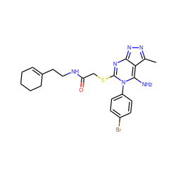 Cc1nnc2nc(SCC(=O)NCCC3=CCCCC3)n(-c3ccc(Br)cc3)c(N)c1-2 ZINC000100532872