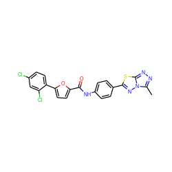 Cc1nnc2sc(-c3ccc(NC(=O)c4ccc(-c5ccc(Cl)cc5Cl)o4)cc3)nn12 ZINC000004196754